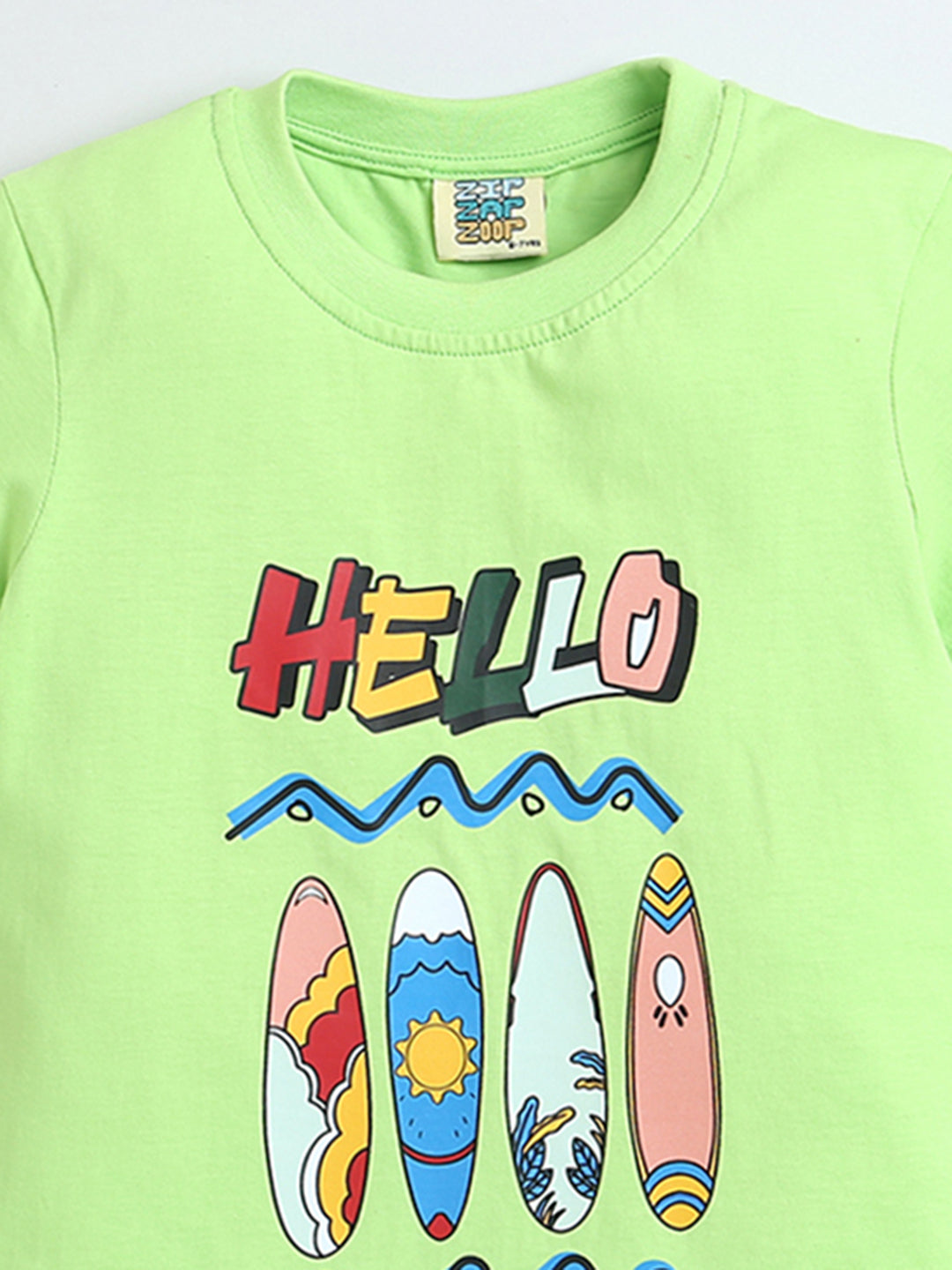 Neon Green Half Sleeve Hello Print T-shirt for Boys