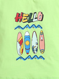 Neon Green Half Sleeve Hello Print T-shirt for Boys