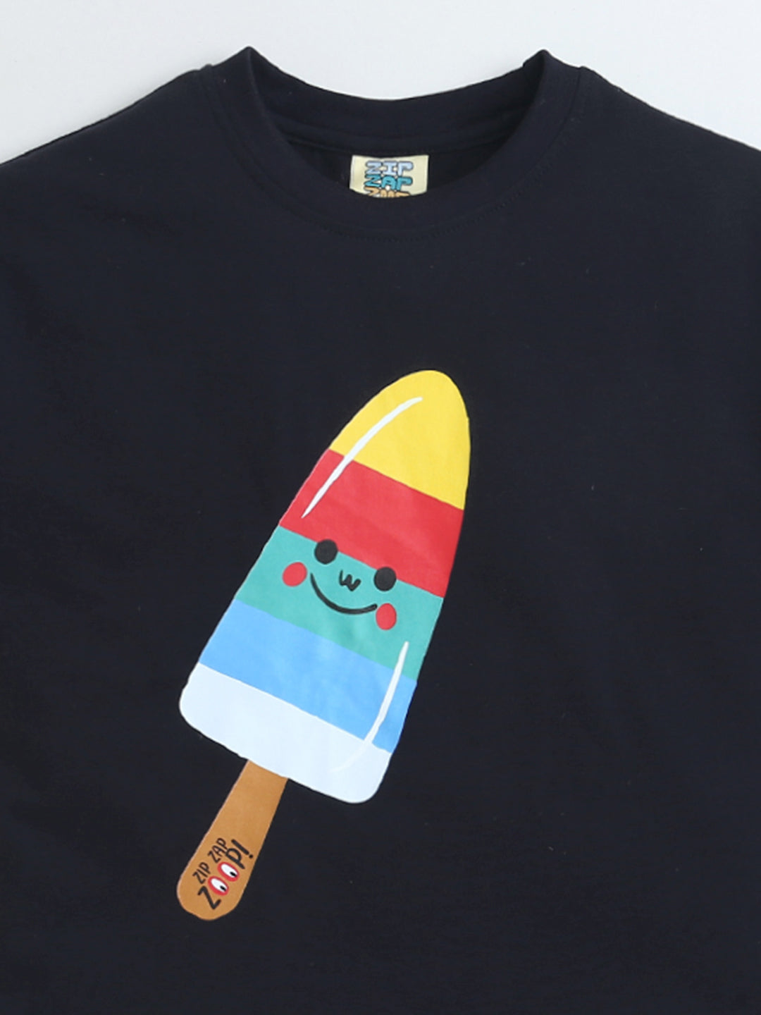 Black half Sleeve Cute Ice Cream Stick Print T-shirt