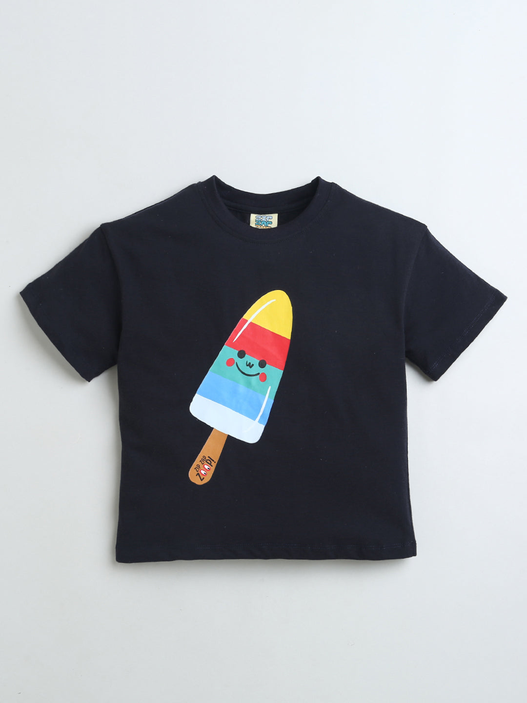 Black half Sleeve Cute Ice Cream Stick Print T-shirt