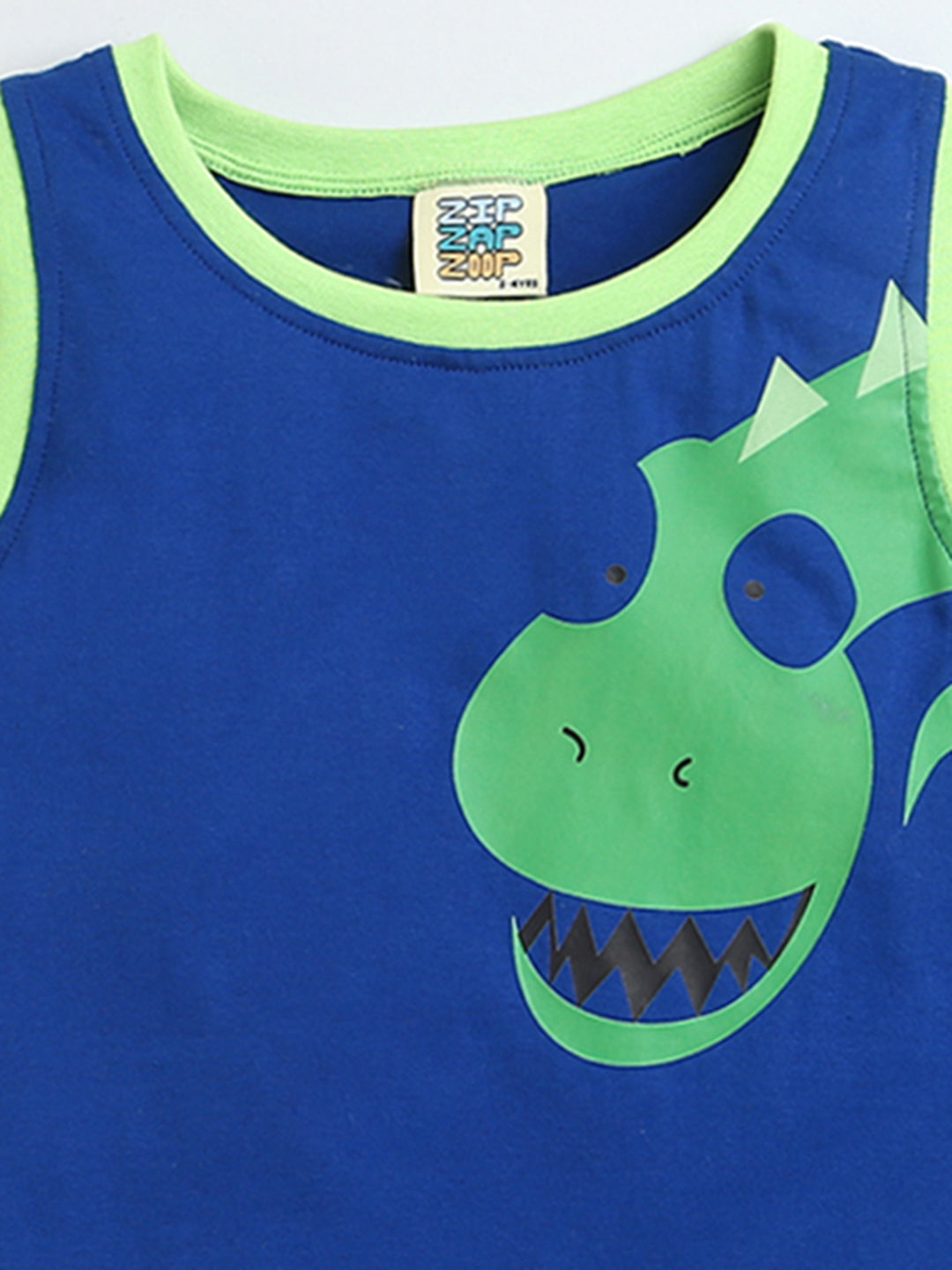 Blue & Neon Sleeveless Dinosaur Print T-shirt & Shorts Co-ord set