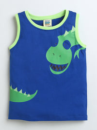 Blue & Neon Sleeveless Dinosaur Print T-shirt & Shorts Co-ord set