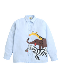 Light Blue Animal Print Full Sleeve Collar Neck Shirt