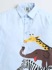 Light Blue Animal Print Full Sleeve Collar Neck Shirt