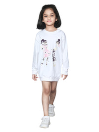 Girls Pink Full Sleeve Cotton Printed Fleece T-shirt