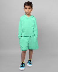 Mint Green Full Sleeve Hoodie & Shorts Boys Co-ord set