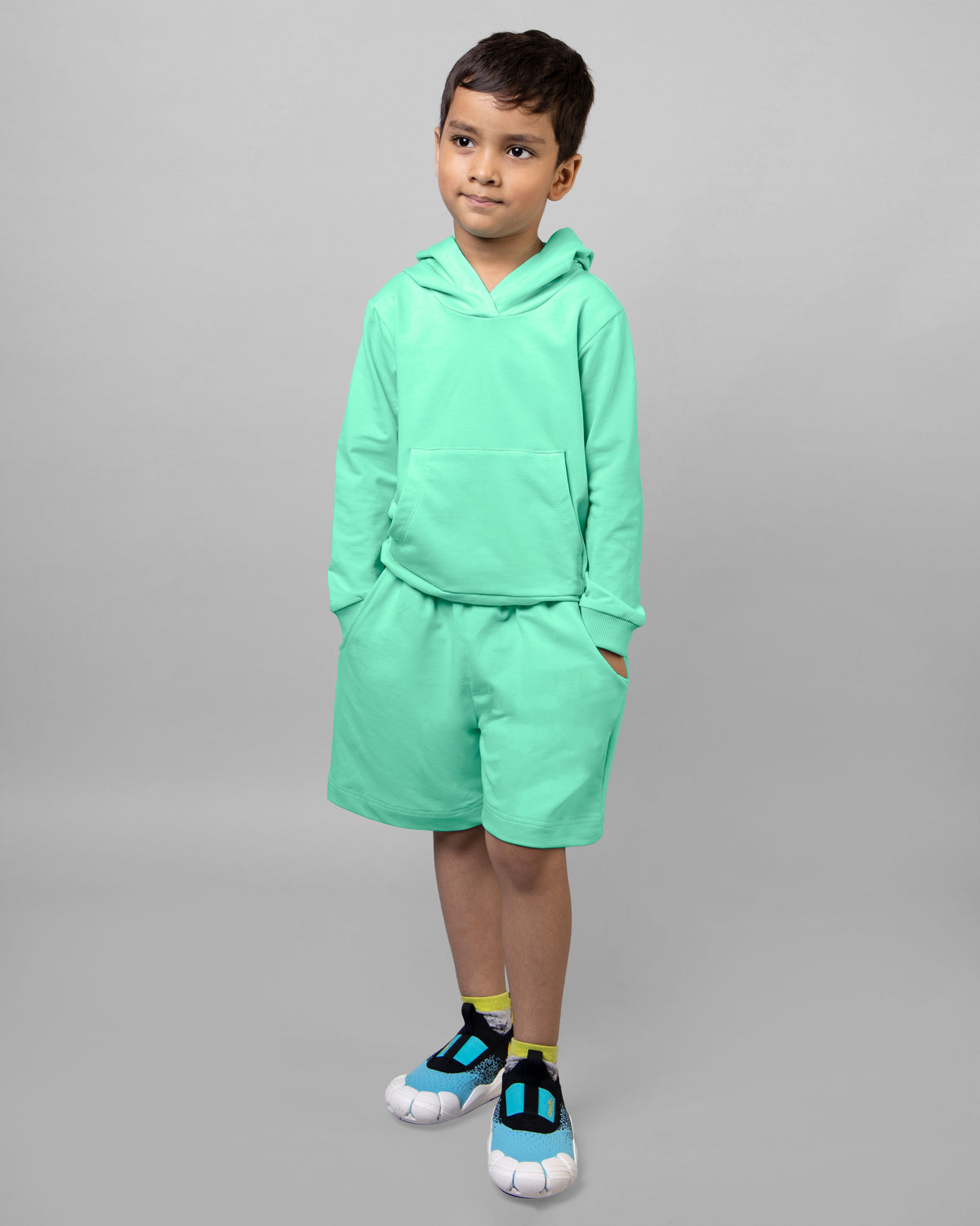 Mint Green Full Sleeve Hoodie & Shorts Boys Co-ord set