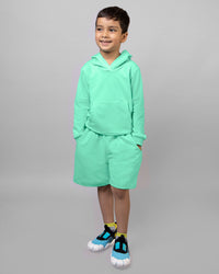 Mint Green Full Sleeve Hoodie & Shorts Boys Co-ord set