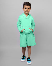 Mint Green Full Sleeve Hoodie & Shorts Boys Co-ord set