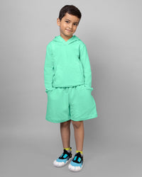 Mint Green Full Sleeve Hoodie & Shorts Boys Co-ord set