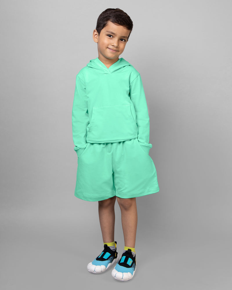 Mint Green Full Sleeve Hoodie & Shorts Boys Co-ord set