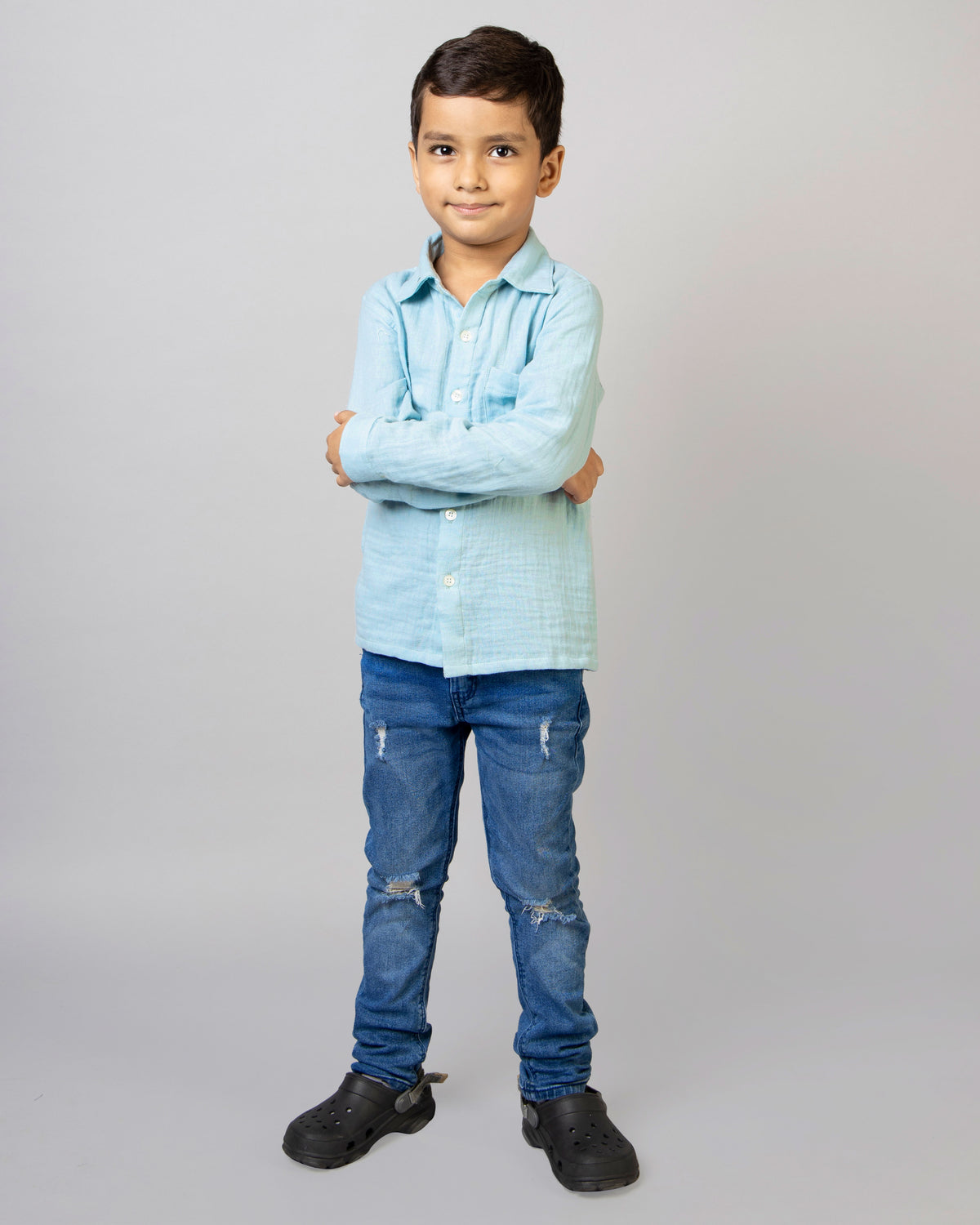 Sky Blue Collar Neck Full Sleeve Boys shirts