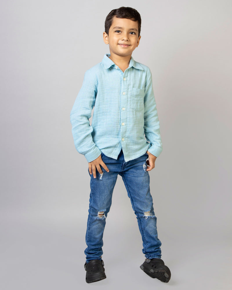 Sky Blue Collar Neck Full Sleeve Boys shirts