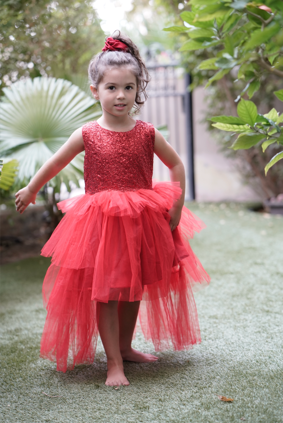 Red Ballerina Dress Layered with Tulle