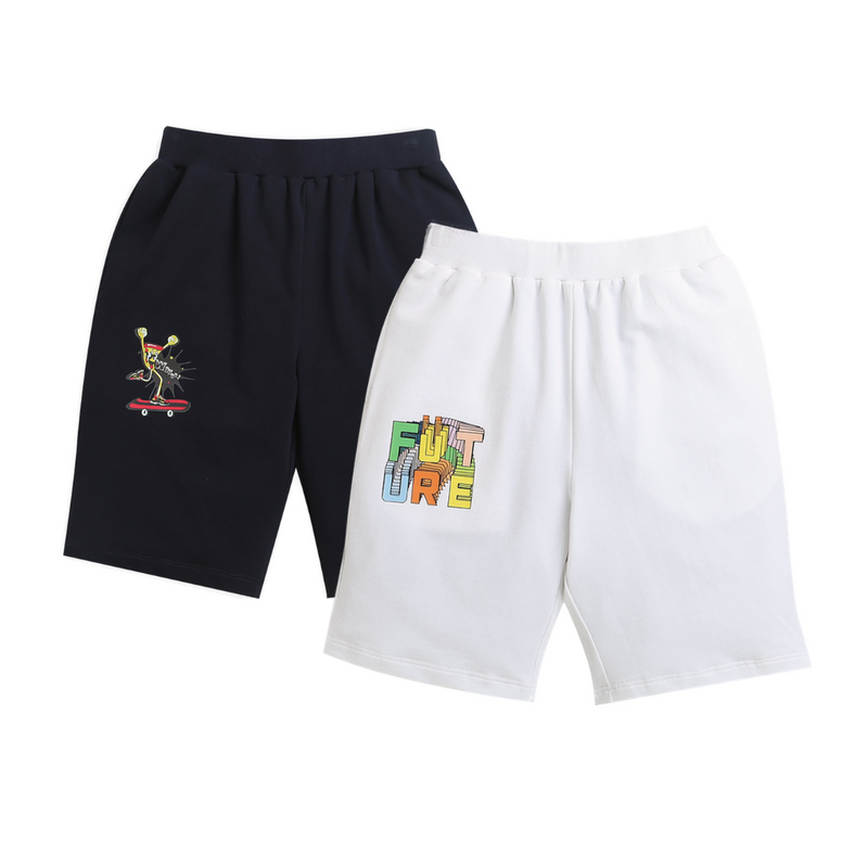 White-Future & Black-WoHoo Print Shorts (Pack of 2)