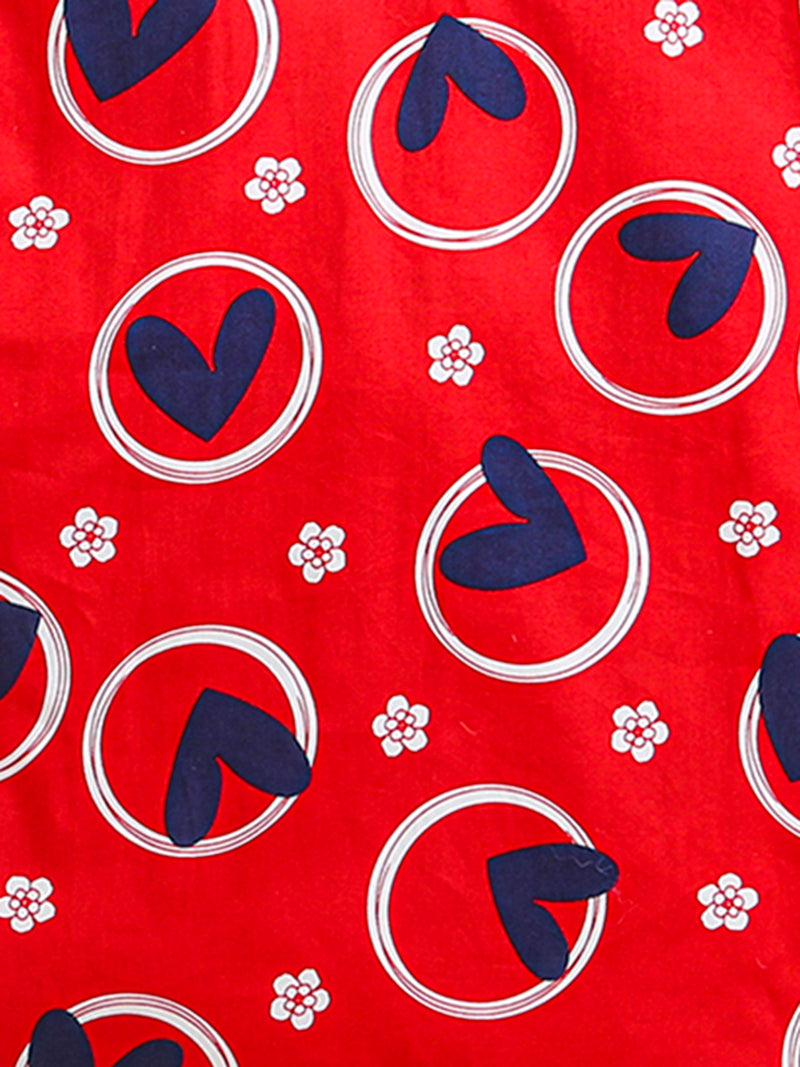 Red Girls Top with Blue White Heart Print & Designer Back