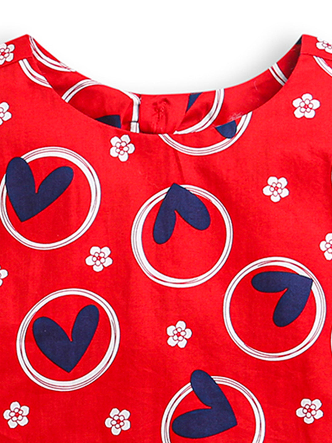 Red Girls Top with Blue White Heart Print & Designer Back