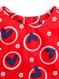 Red Girls Top with Blue White Heart Print & Designer Back