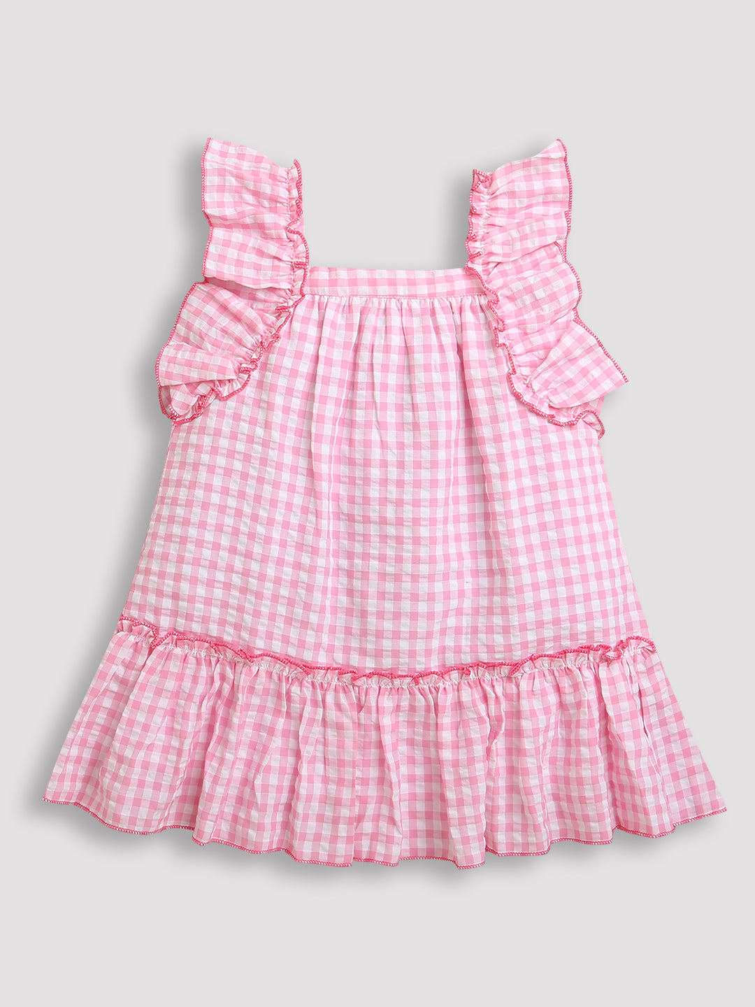 Pink and White Check pattern Sleeveless Girls Dress