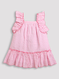 Pink and White Check pattern Sleeveless Girls Dress