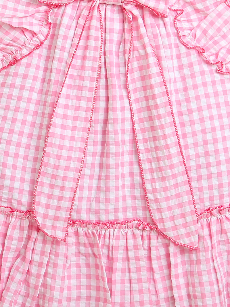 Pink and White Check pattern Sleeveless Girls Dress