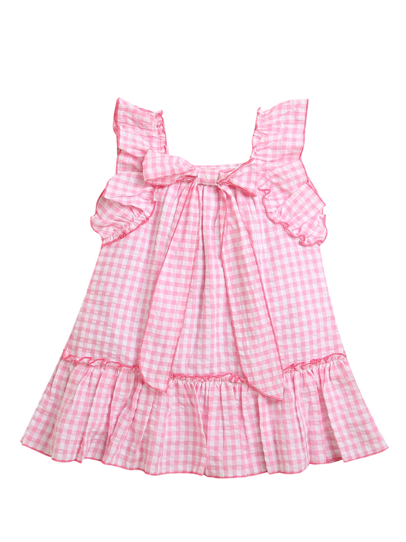 Pink and White Check pattern Sleeveless Girls Dress