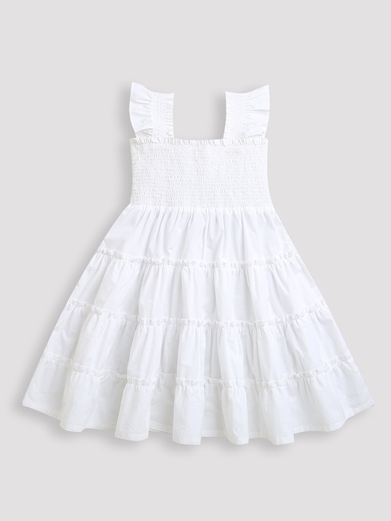 White Frill pattern Sleeveless Girls Dress