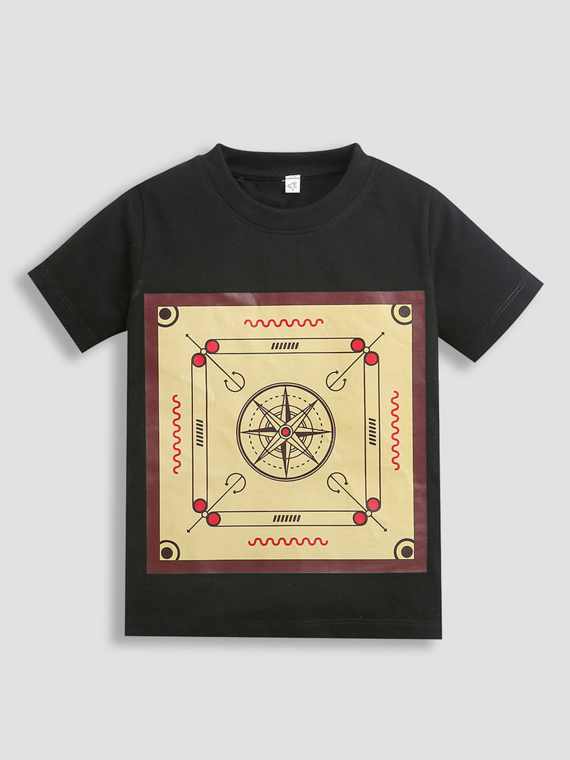 Black Carrom Print Half Sleeve Tshirts