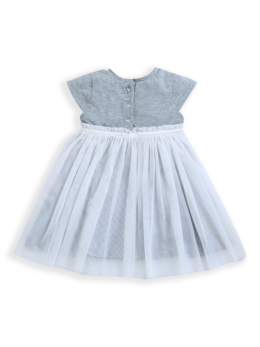 Grey & White Half Sleeve Baby Girl Dress