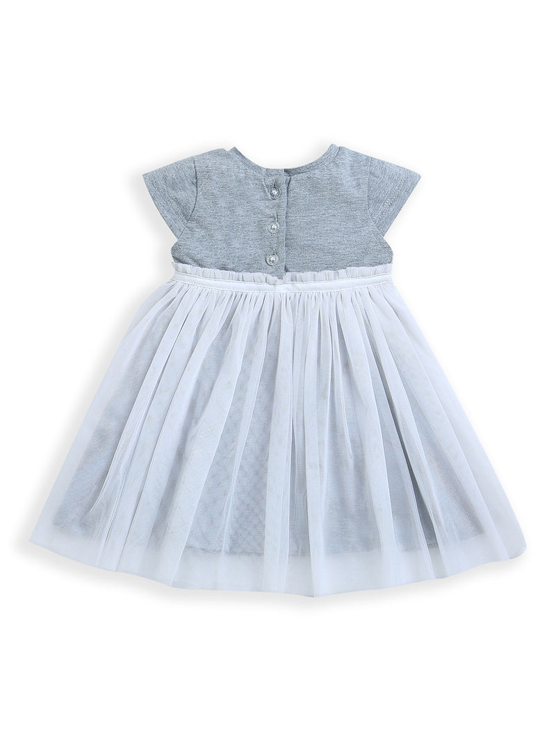 Grey & White Half Sleeve Baby Girl Dress