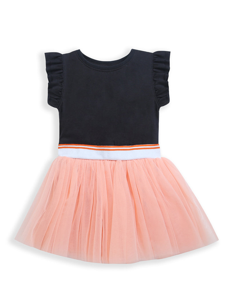 Black & Peach Short Sleeve Dress