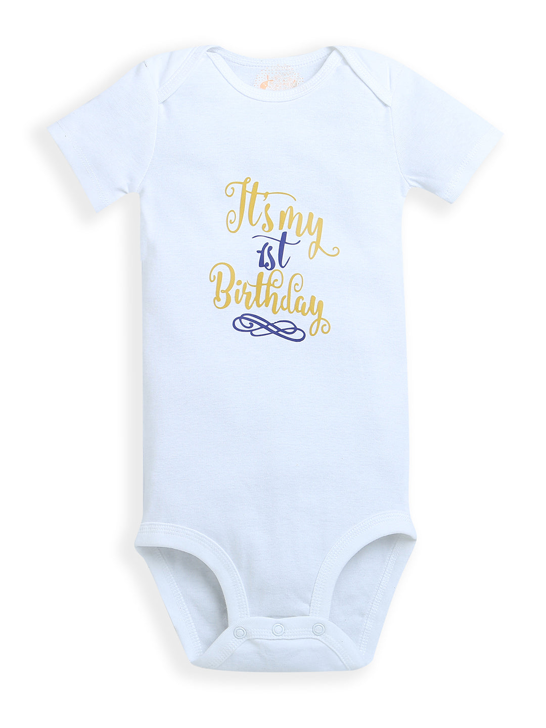 White 1st Birthday Print Half Sleeve Baby Girl/Boy Romper