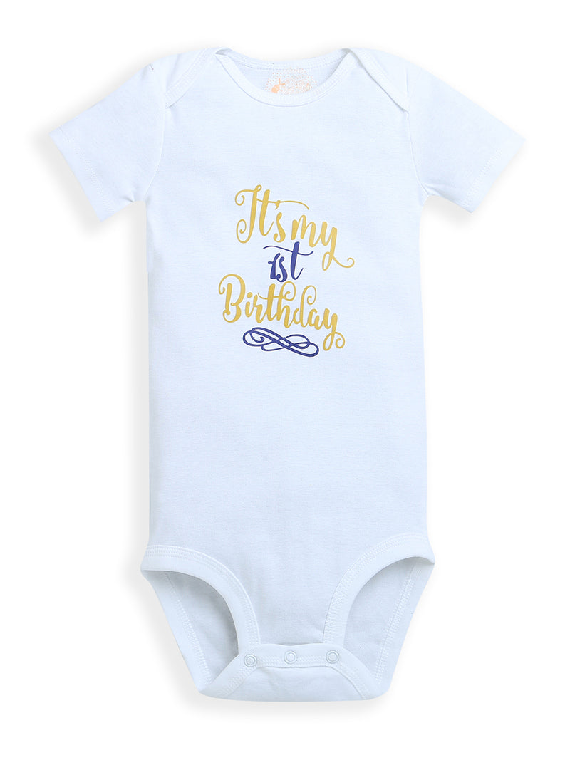 White 1st Birthday Print Half Sleeve Baby Girl/Boy Romper