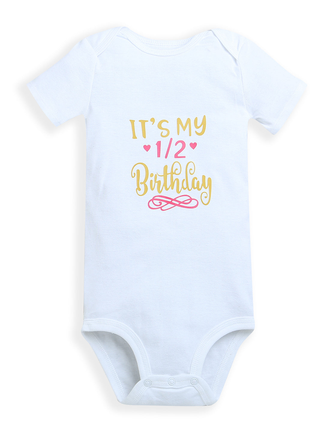 White 1/2 Birthday Print Half Sleeve Baby Girl/Boy Romper