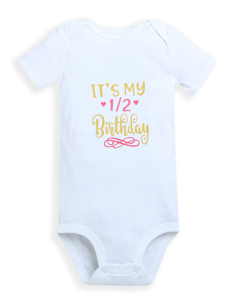 White 1/2 Birthday Print Half Sleeve Baby Girl/Boy Romper