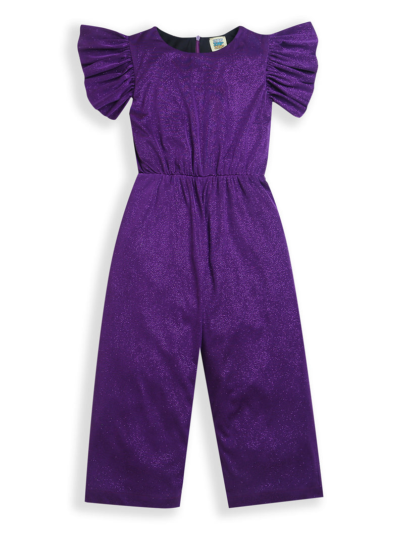 Purple Shiny Frill Short Sleeve Girl Jumpsuit