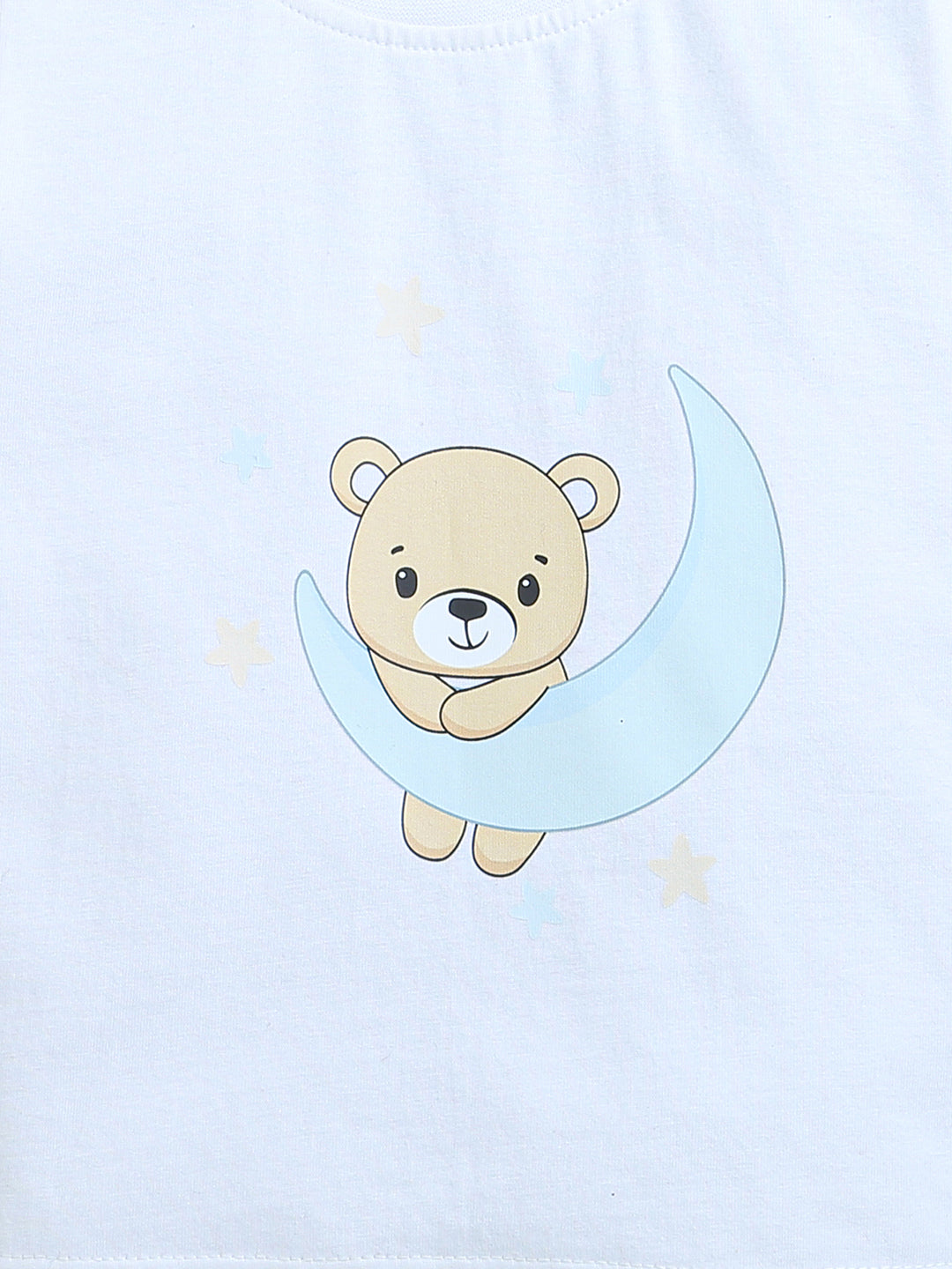 White Teddy Bear & Moon Print Half Sleeve Baby Boy Cotton T-shirt