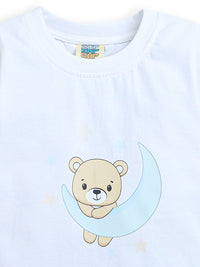 White Teddy Bear & Moon Print Half Sleeve Baby Boy Cotton T-shirt