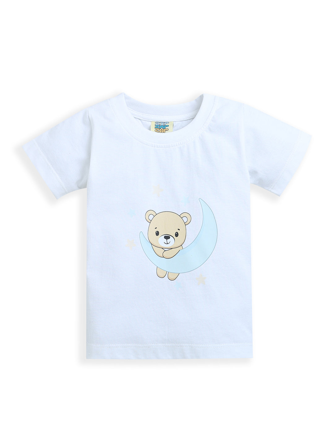 White Teddy Bear & Moon Print Half Sleeve Baby Boy Cotton T-shirt