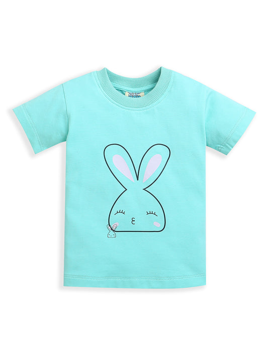 Light Blue Cute Bunny Print Half Sleeve Baby Girl Top