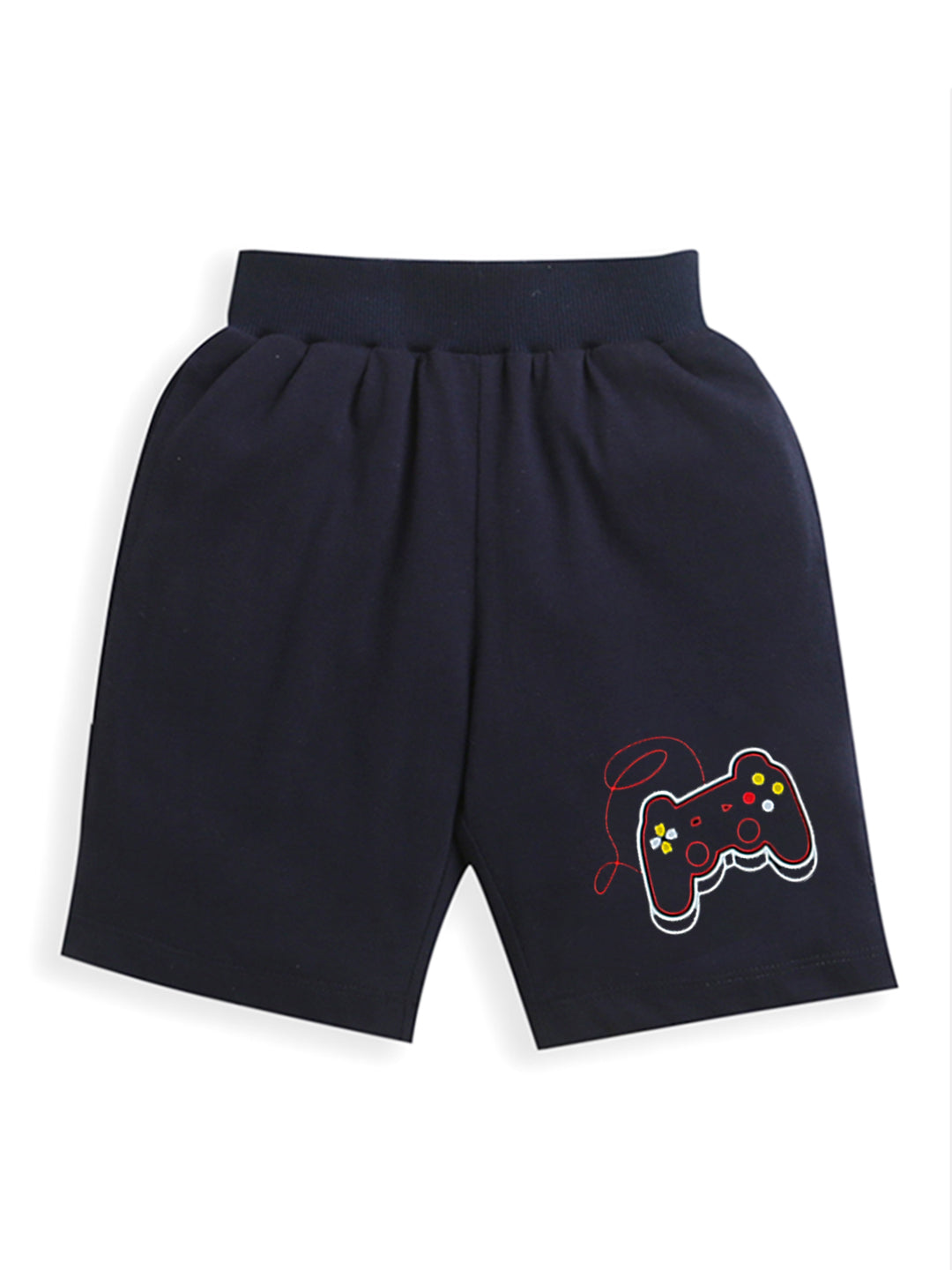 Pack of 2 Sky Blue-Player Basketball & Navy Blue-Video Game Print Cotton Shorts