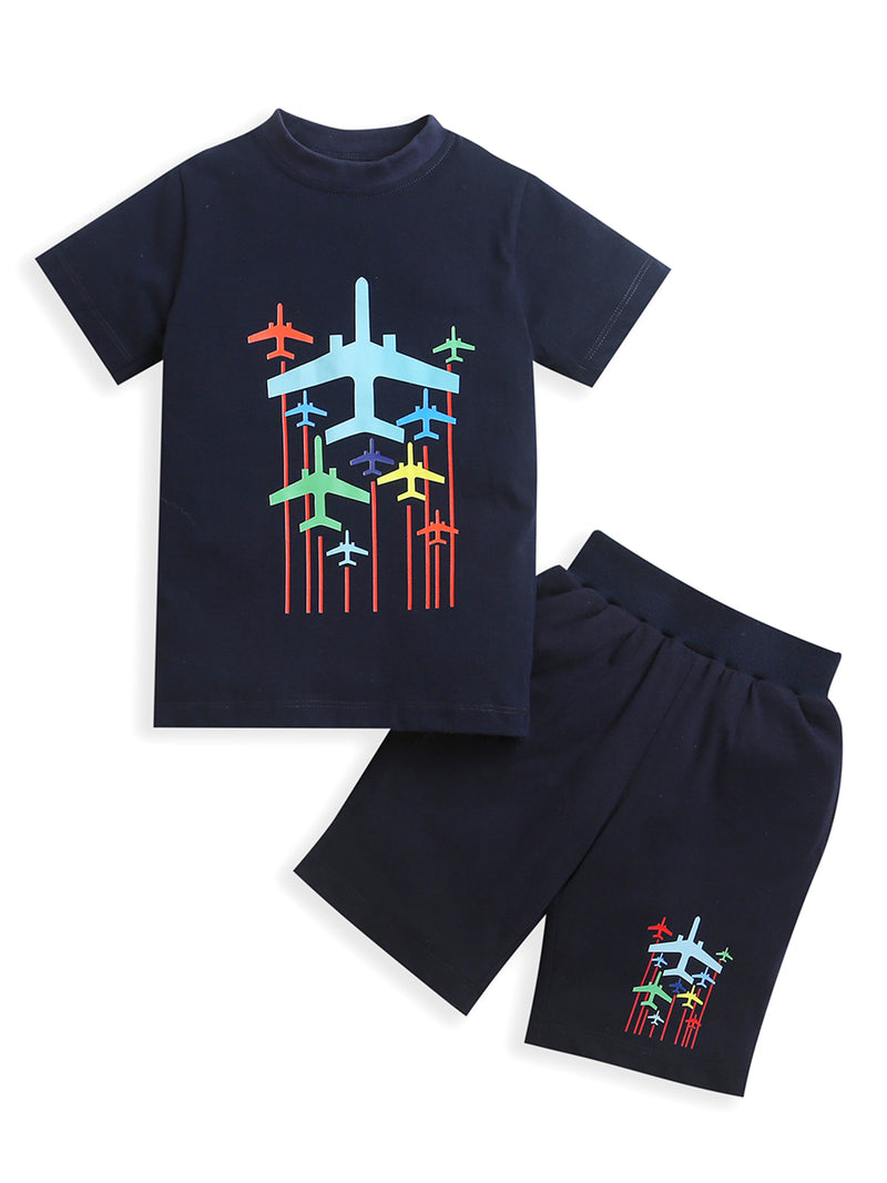 Pure Cotton Navy Blue Fighter Plane Co-rd Set