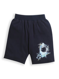 Pack of 2 Mint Green-3 Car & Navy Blue-Shark Print Cotton Shorts