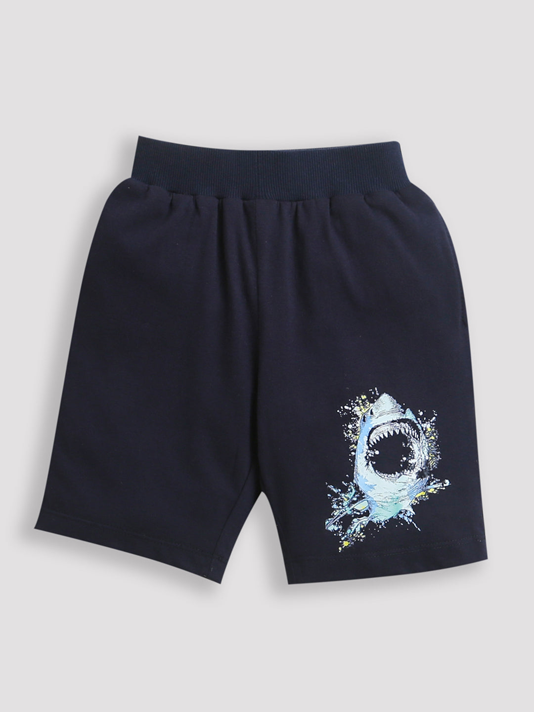 Pack of 2 Mint Green-See Ya Later & Navy Blue-Shark Print Cotton Shorts