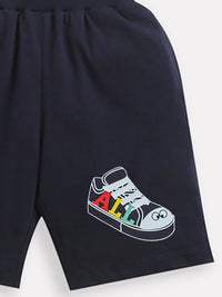 Navy Blue Shoe print boys Shorts