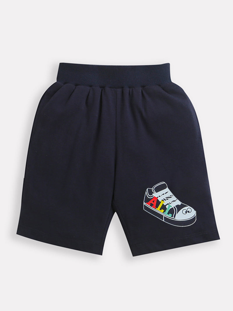 Navy Blue Shoe print boys Shorts