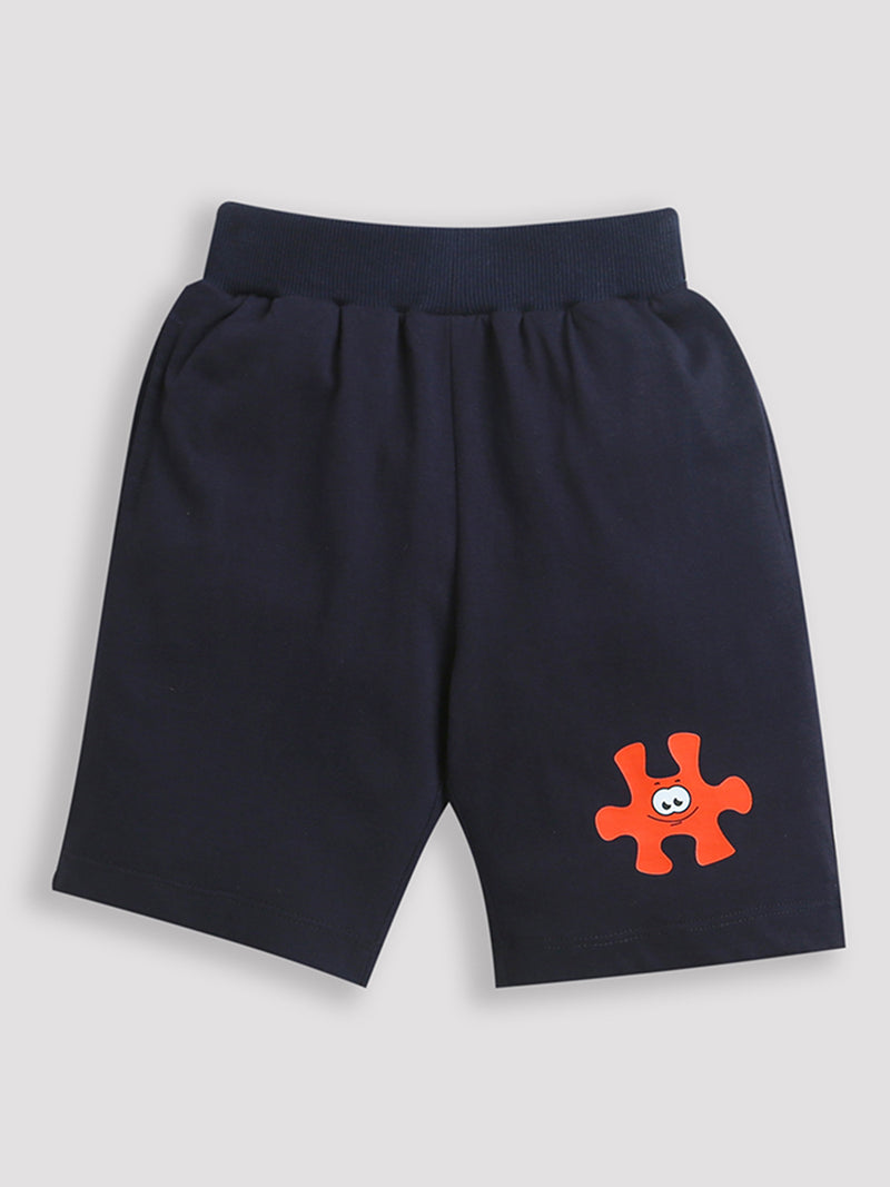 Navy Blue Puzzle print Boys Shorts