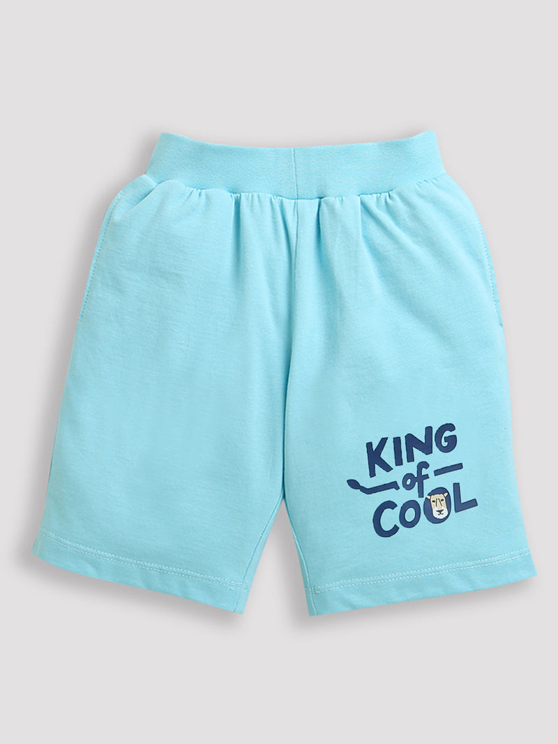 Pack of 2 Navy Blue-Flying Plane & Sky Blue-King Of Cool Print Cotton Shorts