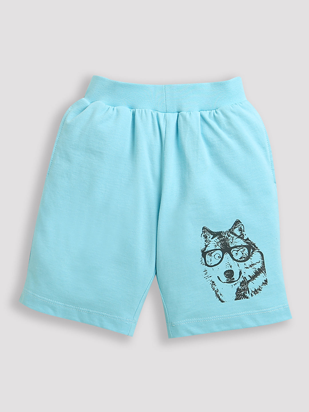 Sky Blue Dog with Specs Print Pure Cotton  Boys Shorts