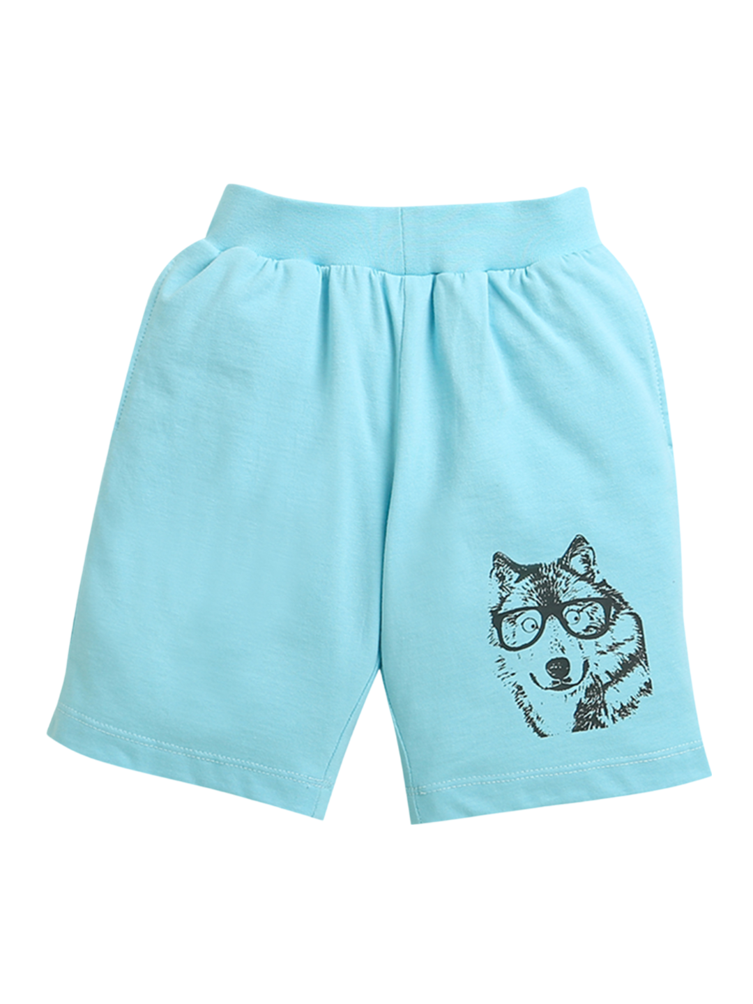 Sky Blue Dog with Specs Print Pure Cotton  Boys Shorts